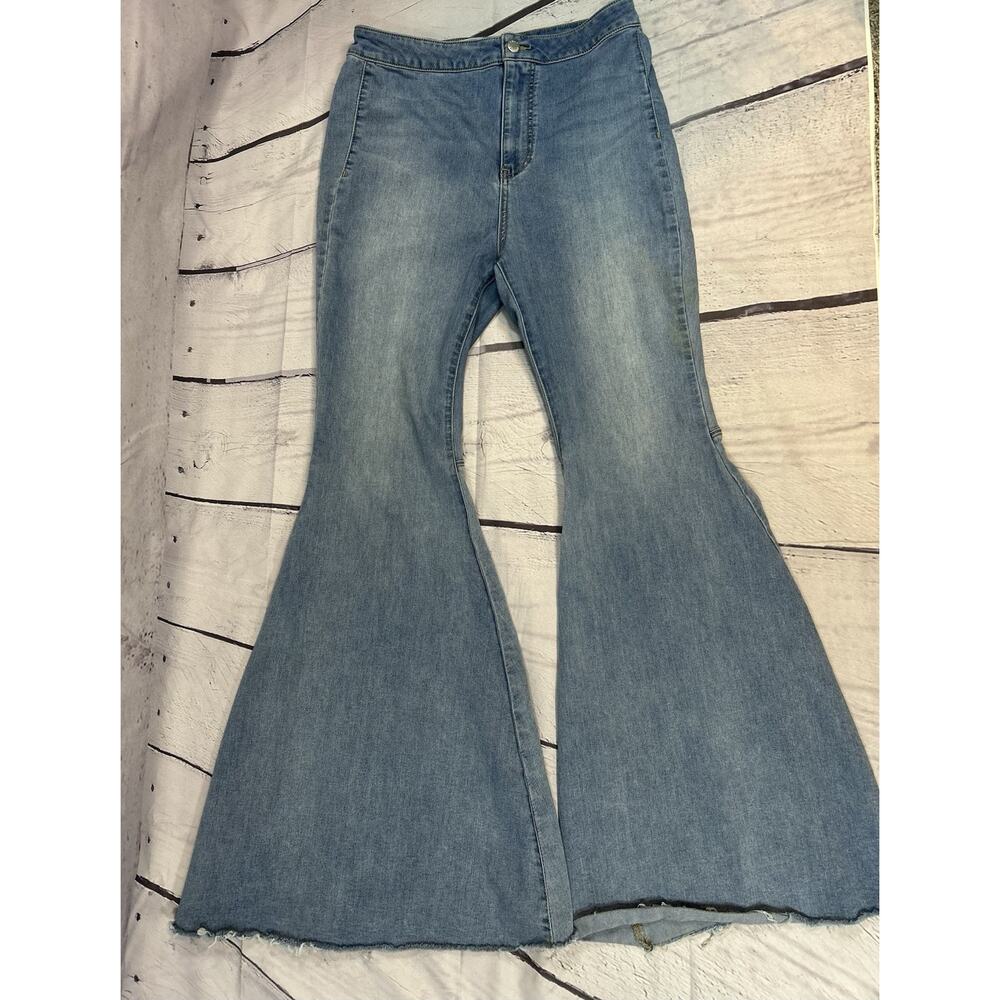 Free People Womens Jeans 30R Super Flare Raw Hem Boho Retro Bell Bottom